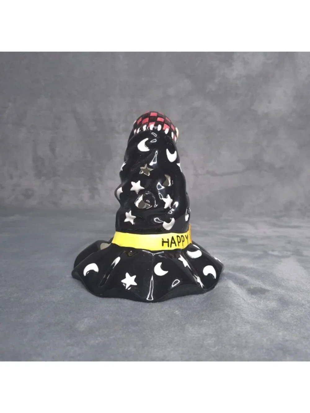 Happy Halloween Ceramic Witch Hat Candle Holder Bat Charm